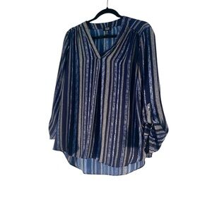 Navy Striped V-Neck Blouse